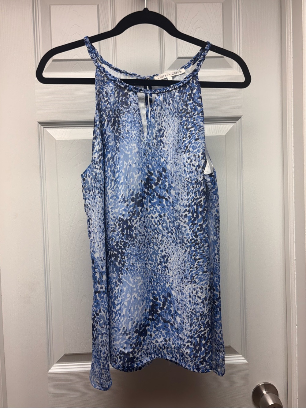 Violet + Claire Blue Abstract Print Sleeveless Chiffon Blouse | Lined | XL